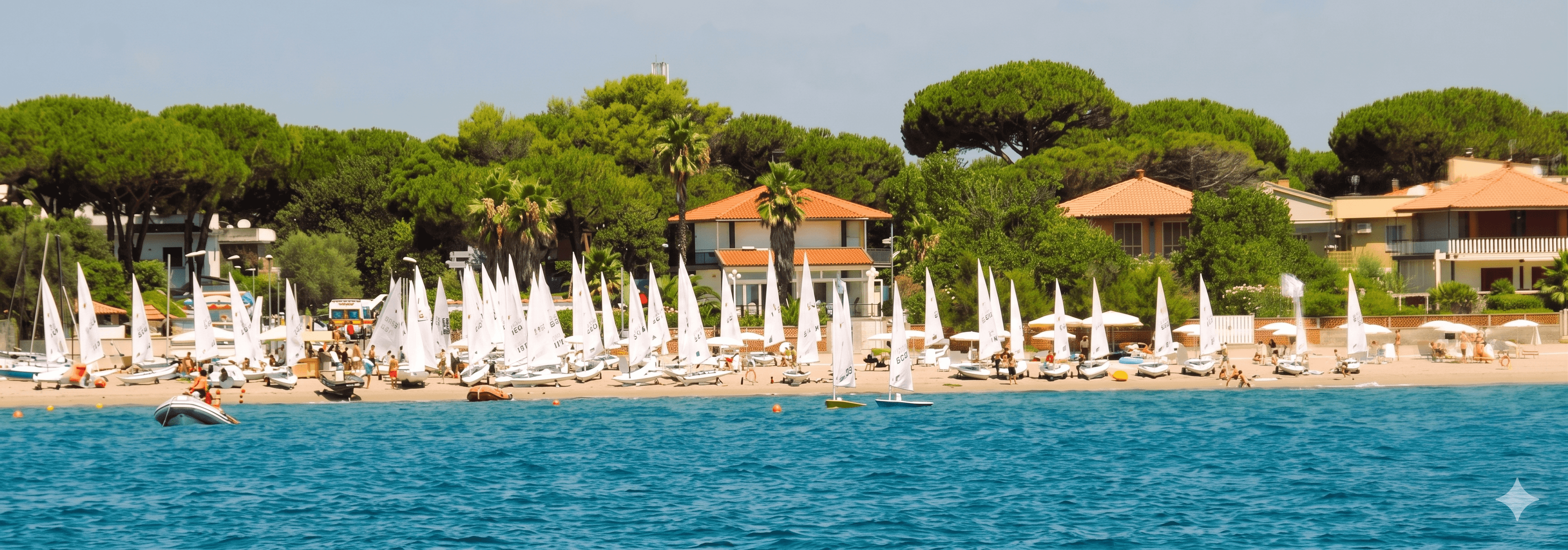 Panorama del Club Velico Riva Azzurra a Terracina, punto di riferimento per la Scuola Vela Federale, corsi di vela per adulti e bambini a Latina e provincia, regate e turismo nautico nel Lazio