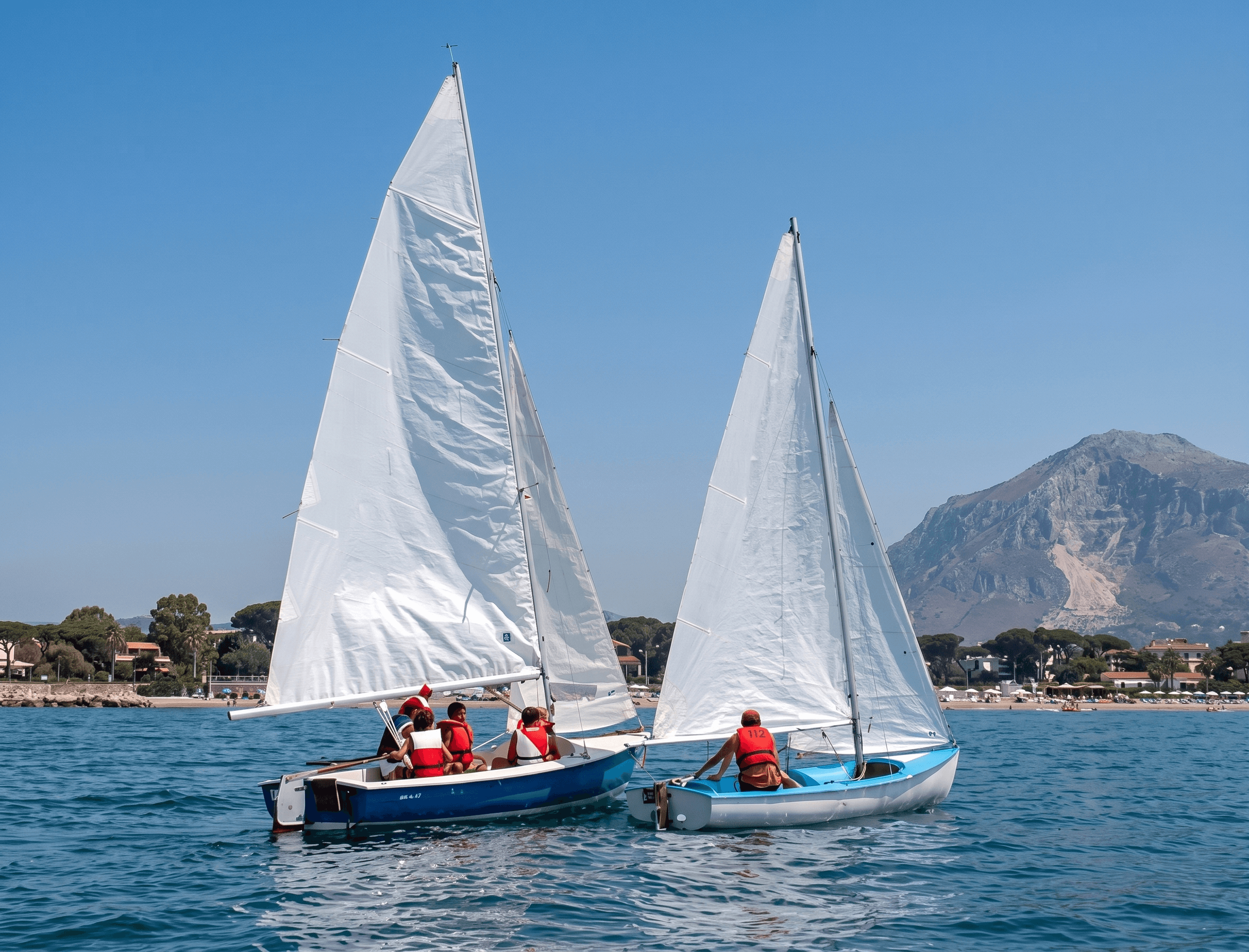Deriva Collettiva Laser 16 per corsi di vela adulti e famiglie al mare - Scuola Vela FIV Terracina